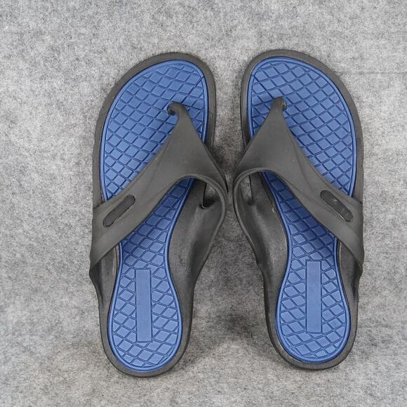 Casual Shoes Mens 11 Sandals Flip Flops Slip On Swim Surf Beach Black Blue Flat - Picture 5 of 9